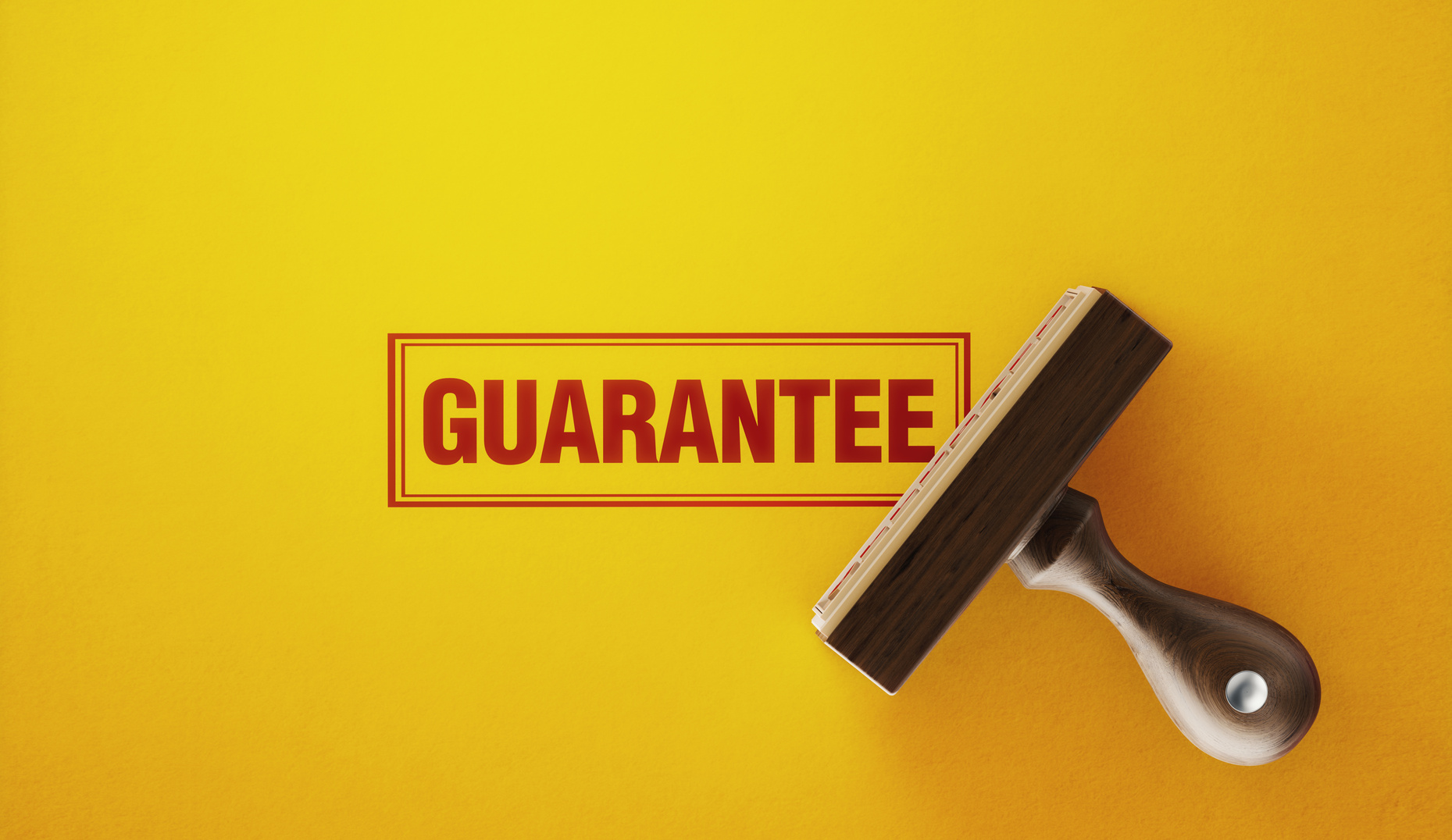 Wooden Guarantee Stamp On Yellow Background
