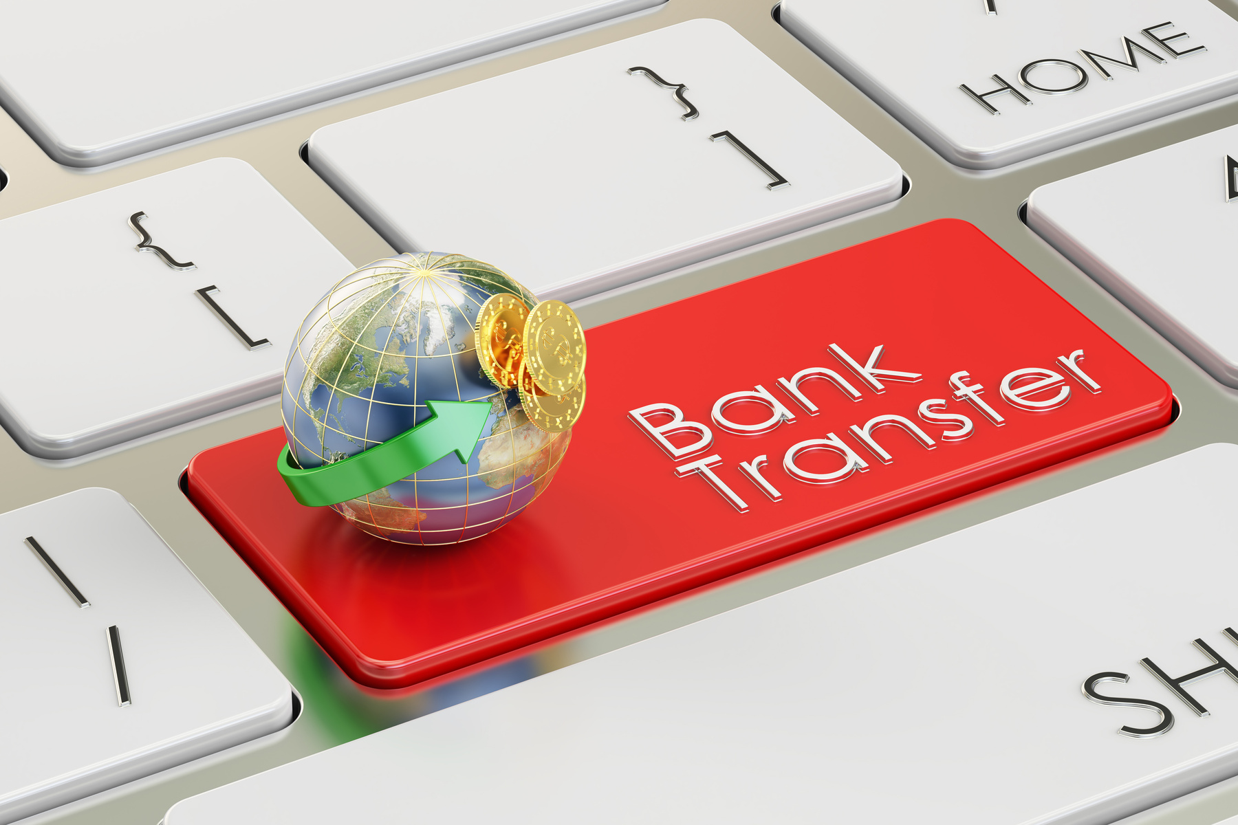Bank Transfer Concept on Red Keyboard Button, 3D Rendering