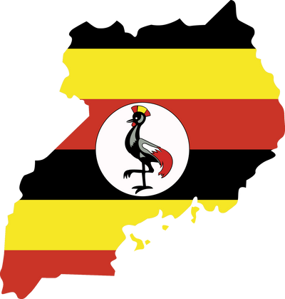 Uganda map city vector style color of country flag.